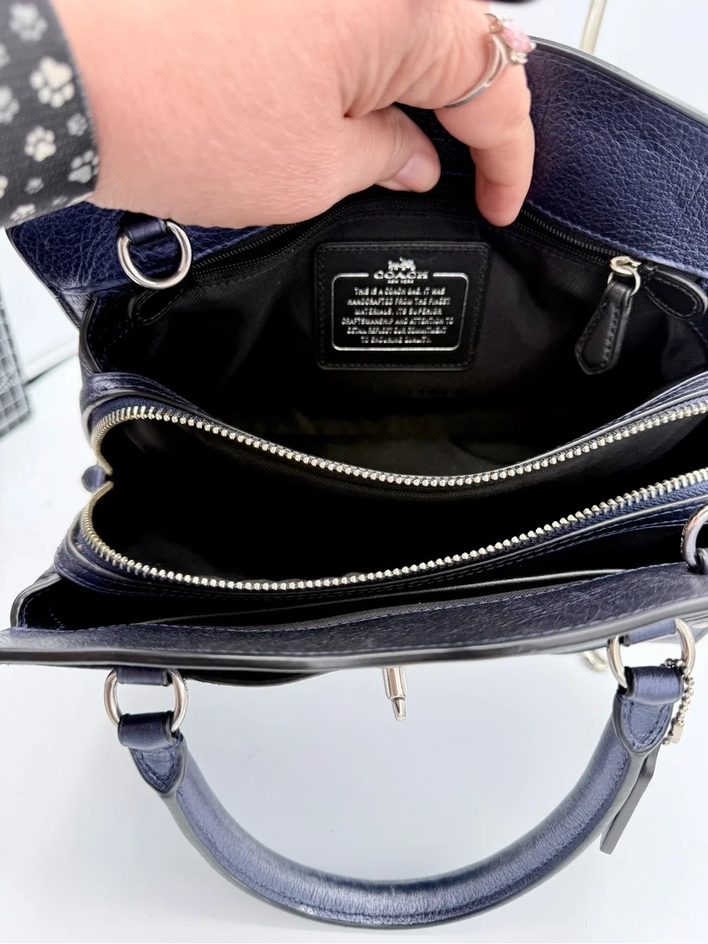 Coach Mercer 24 Satchel Metallic Navy Pebbled Leather Crossbody